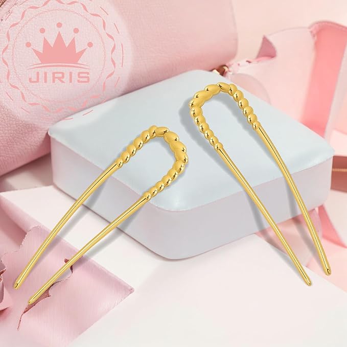 2PCS 5.5Inch French Hair Pins Large U-Shaped Pins for Women and Girls Fashion Metal Hair Pin French Twist Hair Pins for Buns, Updos,Stylish and Functional(set4-gold)