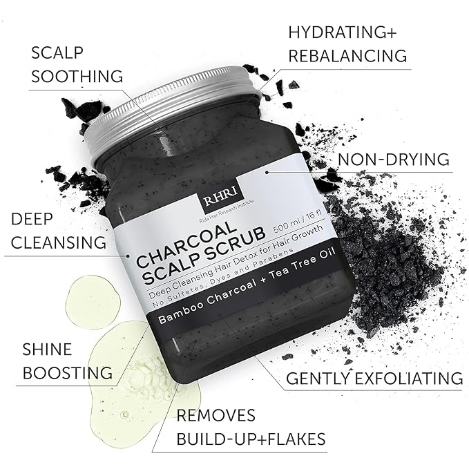 Sulfate-Free Charcoal Scalp Scrub with Bamboo Charcoal & Tea Tree Oil | Exfoliating Hair & Scalp Treatment for Detox, Dandruff & Build-Up | Scalp Exfoliator Scrub ( 16 Fl Oz )