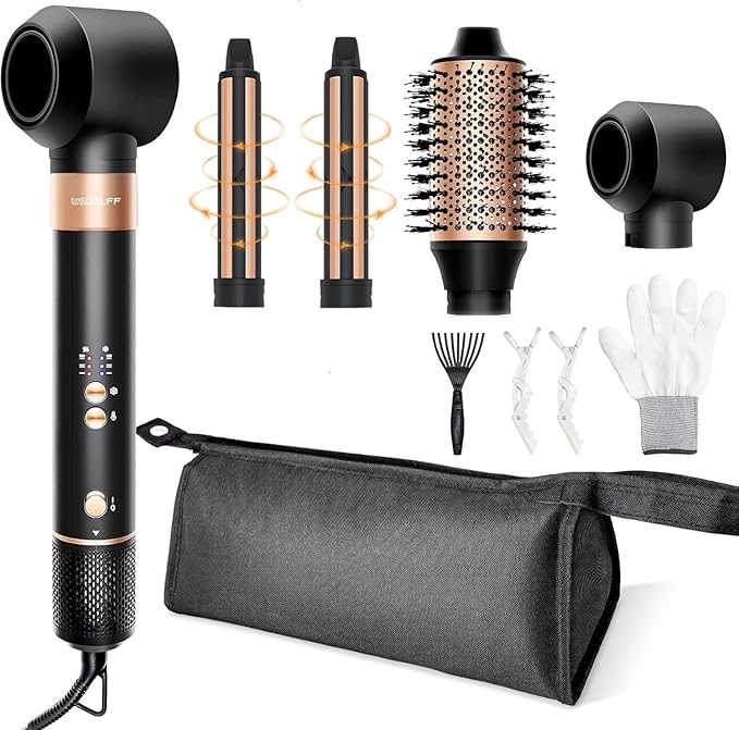 Hair Styler Hair Dryer Brush - 110,000 RPM High-Speed Hot Air Styler,Multi Stylers with Auto-Wrap Curler, Professional Blow Dryer Brush for Fast Curling Volumizing Styling (Black-Caramel)
