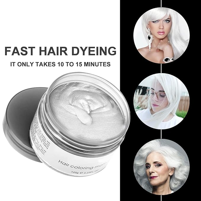 Temporary Hair Color Wax Dye,Hair Spray Color, Natural Hair Wax Color, Kids Temporay Hair Wax Dye Ash for Halloween Cosplay,Party,Masquerade (White, 120g)
