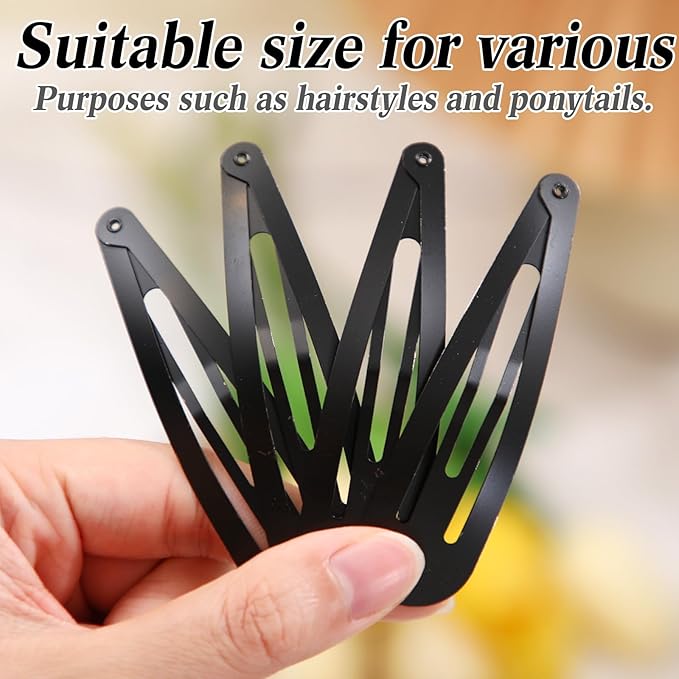 WILLBOND 30 Pieces 3.1 Inch Large Metal Snap Hair Clips Nonslip Barrettes Women Hair Accessories(Black)
