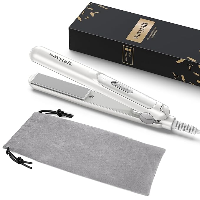 Wavytalk 0.7 Inch Ceramic Mini Hair Straightener - Small Flat Irons for Short Hair, Curls Bangs, Travel Friendly (White)
