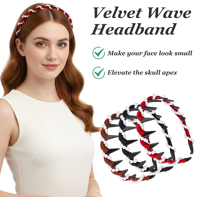 3 Pcs Vintage High Cranium Pearl Hairband Elegant Beaded Pearl Headbands with Teeth Comb Hair Hoop Band Headwear Fashion Braided Head Band Non Slip Hair Comb Hairs Accessories Gift for Women Girls