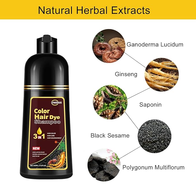 Hair Dye Shampoo 3 in 1 Dark Wine Red,Instant Hair Color Shampoo for Gray Hair Coverage for Men & Women, Burgundy Hair Shampoo and Red Hair Dye for All Hair Types 500ml