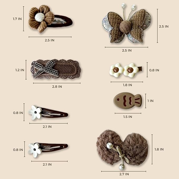 Hair Clips for Baby Girls-8 Pcs Beige Hair Accessories with Knitted Flower, Bow, Butterfly Designs-Soft Wool and Crochet Hairpins-Non-Slip Barrettes for Daily and Occasional Wear (Design 2-8pc Set)