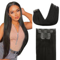 Lashey Seamless Hair Extensions Human Hair 9pcs 130g Natural Black Remy Human Hair Extensions 14 Inch Straight Thick Clip in Hair Extensions