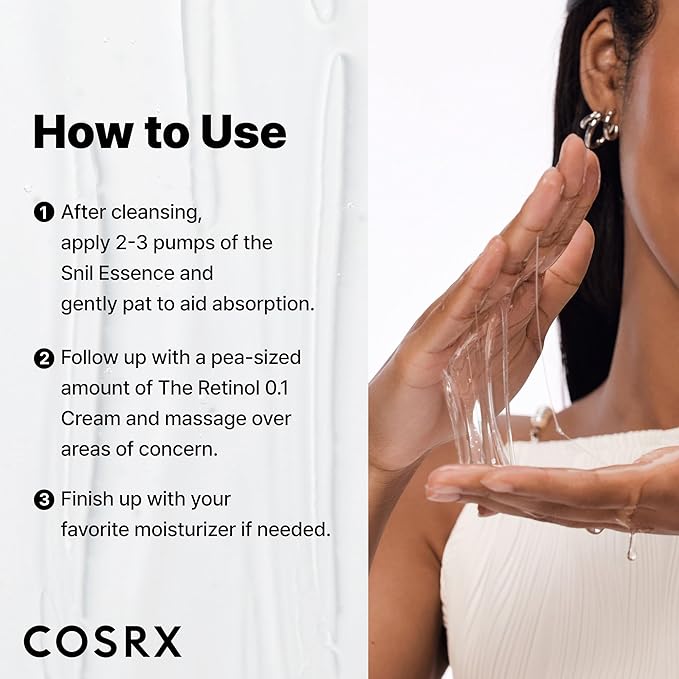 COSRX Snail 96% Mucin Power Essence 2ea & Retinol 0.1% Cream Mini Sample 1ea, Glass Skin Starter Set, Amazon Exclusive, Daily Hydrating & Firming Korean Skin Care Kit, Gift Set, Stocking Stuffers