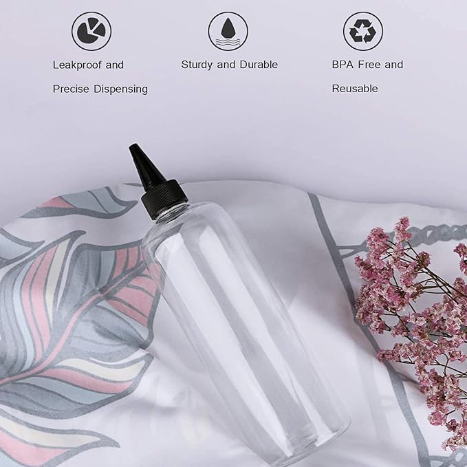 Applicator Bottle for Hair, 16.9 ounce Hair Color Applicator Bottle 2 Pack Squeeze Bottle Transparent Oil Bottles for Hair, PET Plastic Refillable Bottles with Twist Top Cap