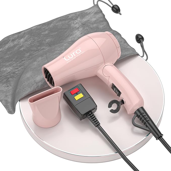 Foldable Travel Hair Dreyr Mini:Dual Voltage Lightweight Blow Dryer with Pouch,1200w Compact Pink Small Hair Dryer for Acrylic Paint Pouring(Light Pink)