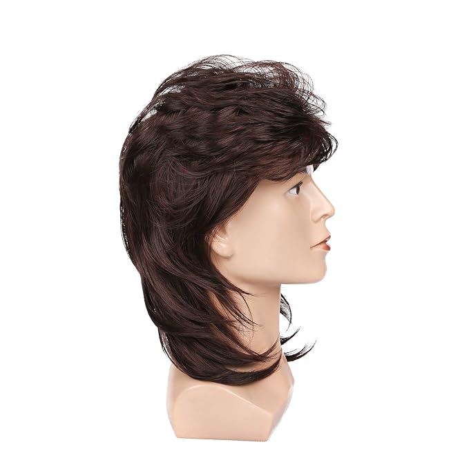 Kaneles Mullet Wigs for Men 70s 80s Costumes Mens Brown Fancy Party Accessory Cosplay Hair Wig