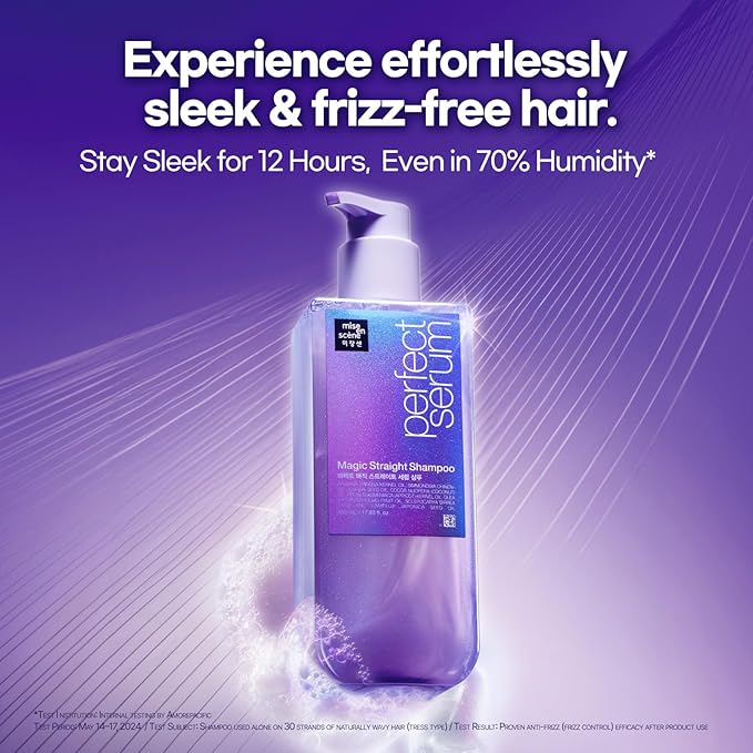 Mise En Scene Perfect Serum Magic Straight Shampoo | Anti-Frizz, Heat Protectant, Hair Straightener Effect, Korean Shampoo for Frizz Control, Shine and Smoothing 17.92 Fl Oz