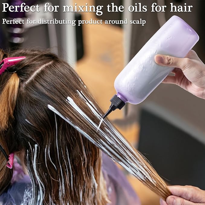 Applicator Bottle for Hair, 16.9 ounce Hair Color Applicator Bottle 2 Pack Squeeze Bottle Transparent Oil Bottles for Hair, PET Plastic Refillable Bottles with Twist Top Cap,Clear Purple