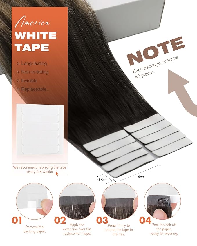 Sunny Hair Tape in Hair Extensions Human Hair, 24 Inch 40Pcs Remy Tape in Extensions Black Balayage Brown Ombre Ash Blonde Hair Extensions Tape in 100g
