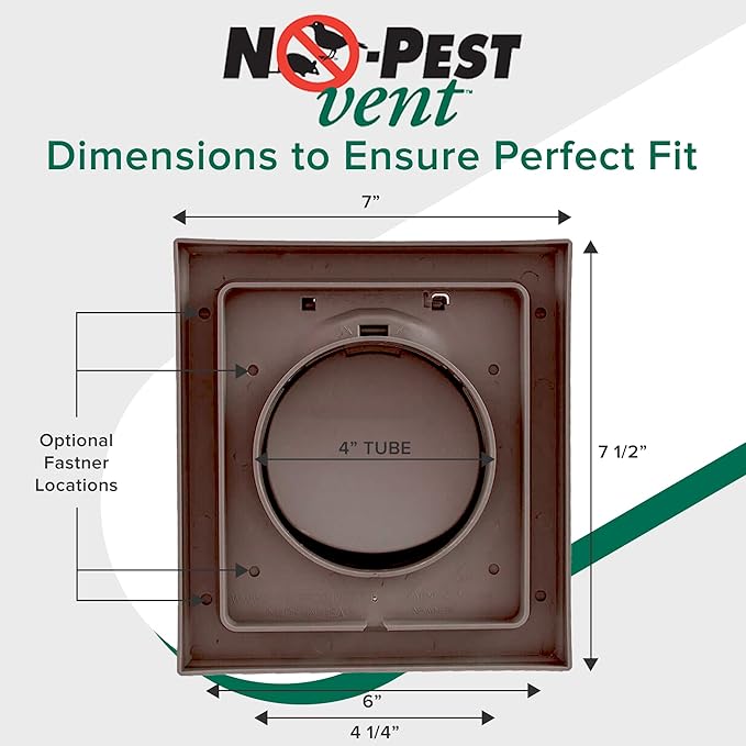 NO-PEST VENT, Exclusive Dual Door Dryer Vent Cover Outdoor 4 inch with Collar, Made in USA w Highest UV Resistant Plastic in any Outdoor Vent Cover (Brown, 4" Plastic WIth Collar)