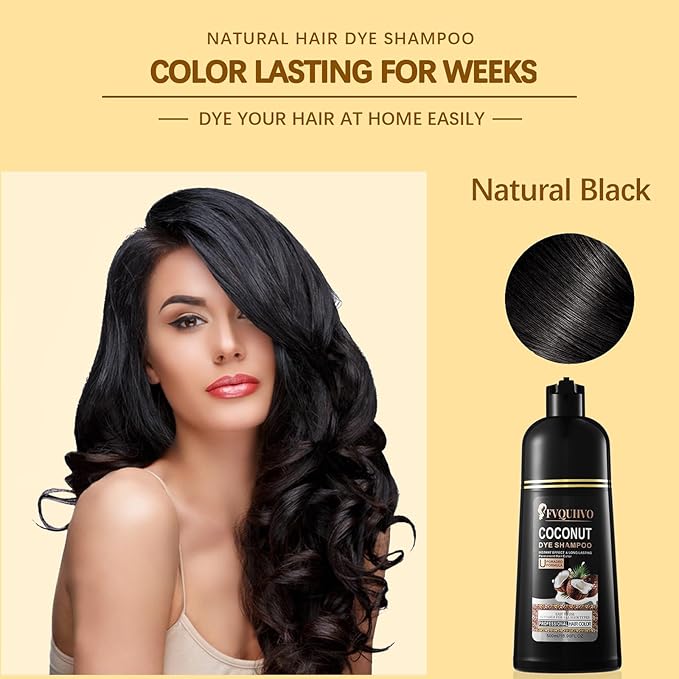Coconut Dye Shampoo for Brown Hair - 3 in 1 Instant Hair Color, Dye Shampoo for Women & Men