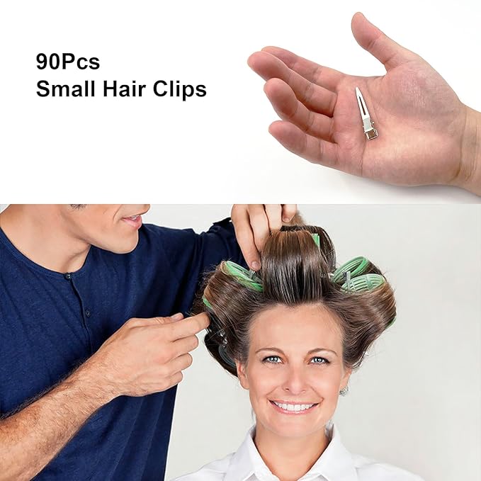 HiJeaton 90pcs Metal Duck Billed Hair Clips for Women Styling Sectioning, Silver Hair Pins for Long Hair, Alligator Curl Loc Clips for Thick Hair Roller, Salon, Bows DIY