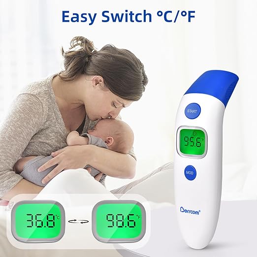Berrcom 3 in 1 Forehead and Ear Thermometer Indoors Non-Contact Backlight Body Object Temperature Checking Sensor Touchless Digital Thermometer with Fever Alert