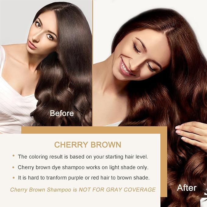 Brown Hair Dye Shampoo, Hair Color Shampoo for Women Men, Long Lasting Cherry Brown Hair Dye, Colors in Minutes, Champu Para Pintar el Cabello, 16.90 Fl Oz