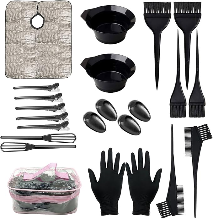 Professional Hair Dye Kit - Hair Coloring Bowl, Mixing Brush, Applicator Brush, Hair Clips, Ear Covers & Cape for Home Salon Use, All Hair Types (1 Set)