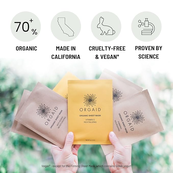 ORGAID Organic Sheet Mask | Made in USA (Assorted Multi-pack, pack of 6)