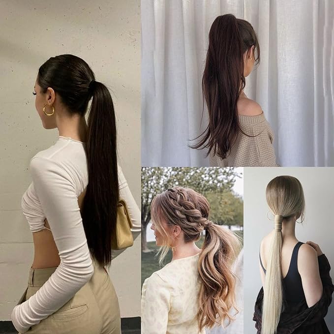 Claw Clip Ponytail Extension 18" Clip in Wavy Ponytail Hair Extensions Long Pony Tails for Women Extensions Ash Blonde Mix Light Bleach Blonde Wave Hairpiece