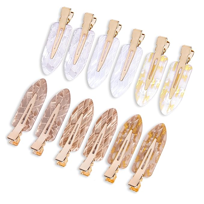 No Crease Creaseless No Bend Hair Clips For Styling Non Slip Flat Clips For Makeup Hair Accessories For Women,White Gold Color,12 PCS