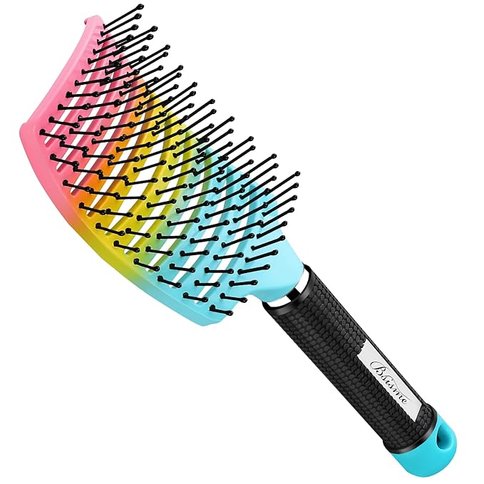 Curved Vented Paddle Brush - Faster Blow Drying, Detangling for Women & Men, Professional Styling for Wet, Curly, Thick or Straight Hair (colourful)