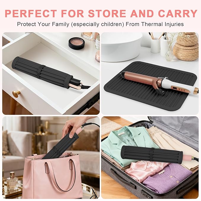 AMIJEAL Oversize Silicone Heat Resistant Mat for Hair Tools, Curling Iron Flat Iron Hair Straightener Holder Mat, Portable Hot Tools Cover Pad for Travel Vanity Salon(14.2" x 11.0")