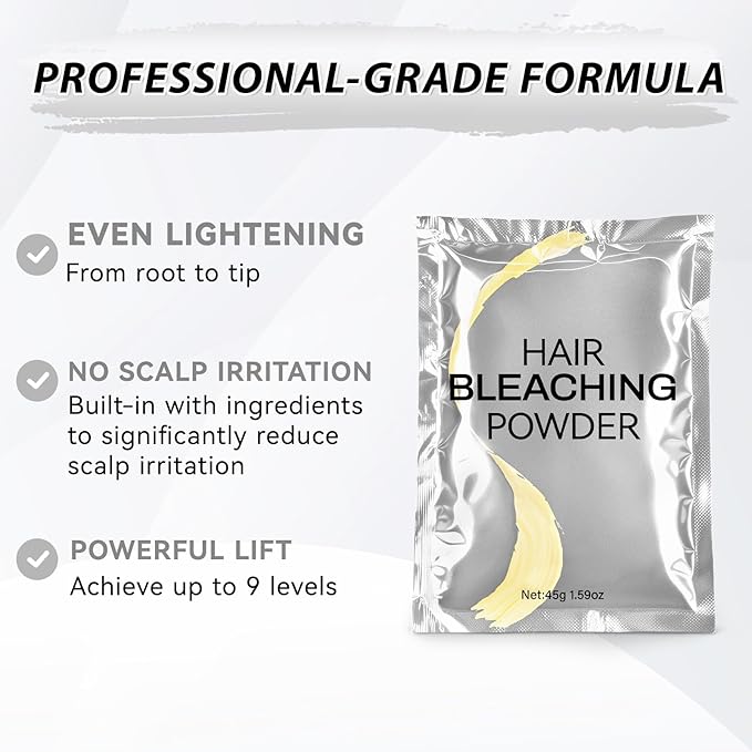 Hair Bleach Powder for Hair, Professional Lightening Bleach Lift Up to 8 Levels, for Hair Highlights & Lightening 45g