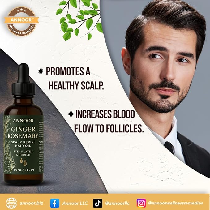Ginger Rosemary Hair Oil 2 Fl Oz | Nourish, Strengthen, Shine, and Revitalize for Healthy Hair Growth and Scalp Renewal