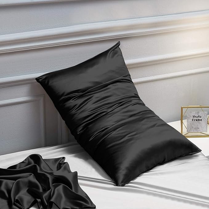 NTBAY 12 Pack Satin Queen Pillowcases for Hair and Skin, Luxurious and Silky Pillow Cases with Envelope Closure, 20 x 30 Inches, Black
