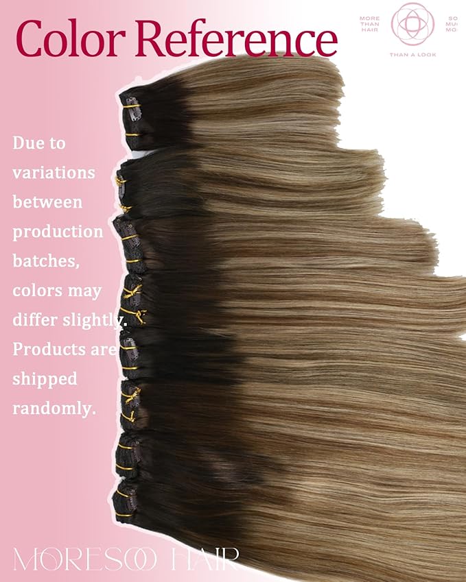 Moresoo Clip in Hair Extensions Real Human Hair for Women Short Human Hair Clip in Extensions Balayage Brown to Blonde 14 Inch Different Batches