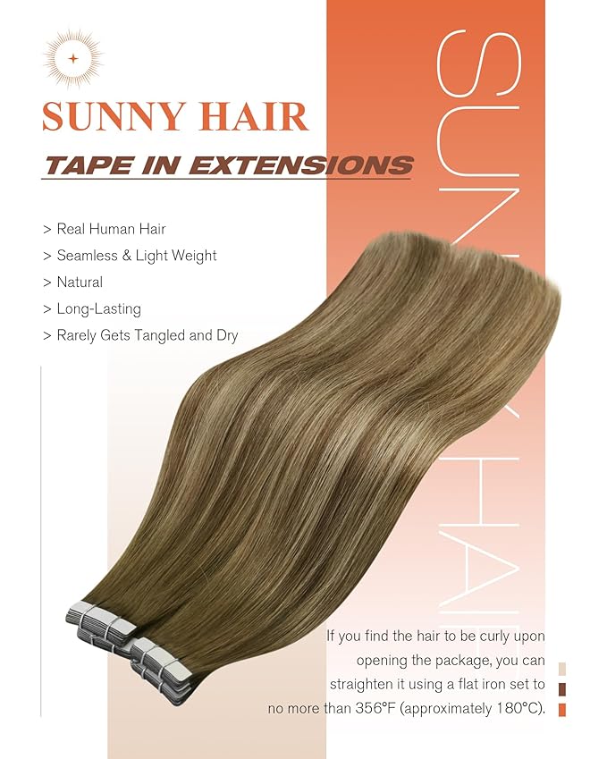 Sunny Hair Tape in Hair Extensions Human Hair,Balayage Brown with Blonde Hair Extensions Tape in 24 Inch Real Human Hair Tape in Extensions 40Pcs 100g