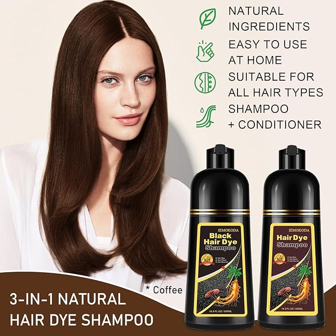 Hair Dye Shampoo for Gray Hair, 3-in-1 Color Shampoo Hair Dye for Women & Men, Natural Brown Hair Coloring Shampoo, Shampoo Tinte Para El Cabello, Plant Bubble Hair Dye, Easy to Use at Home (Coffee)