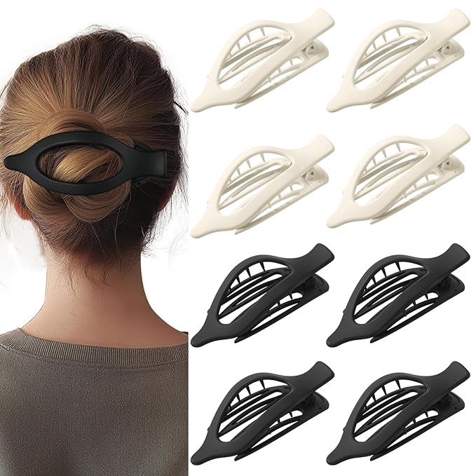 8 Pack Black and White Flat Hair Clips – Matte French Claw Clips for Women, Neutral Non-Slip Hair Accessories for Daily Styling, Strong Hold Minimalist Barrettes for Work or School