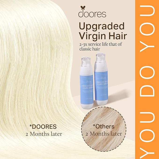 DOORES Hair Extensions Real Human Hair Clip in, White Blonde 18 Inch 120g 7pcs, Remy White Hair Extensions Clip ins Silky Straight Thick for Women