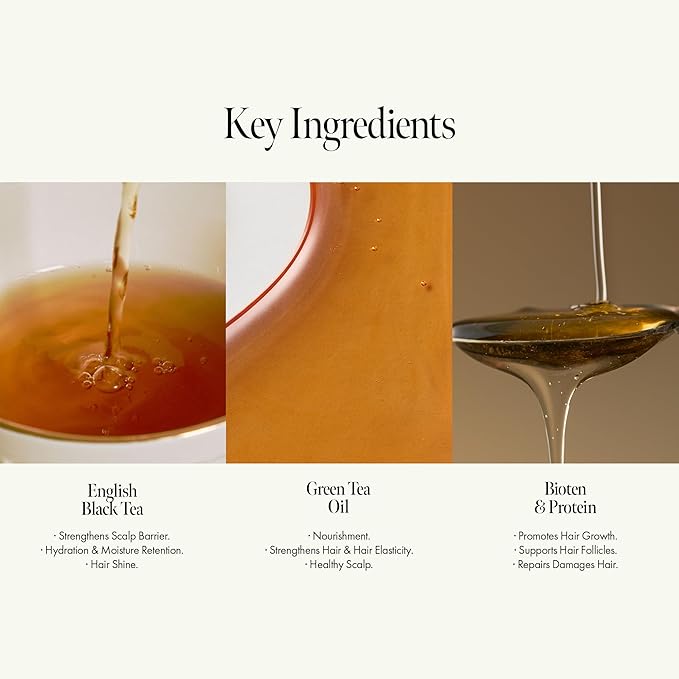 Black Tea Nourishing Hair Essence with Green Tea, Protein & Biotin for Nourishment and Shine, Creamy Woody Scent, Paraben-Free (50ml / 1.69 fl. Oz)