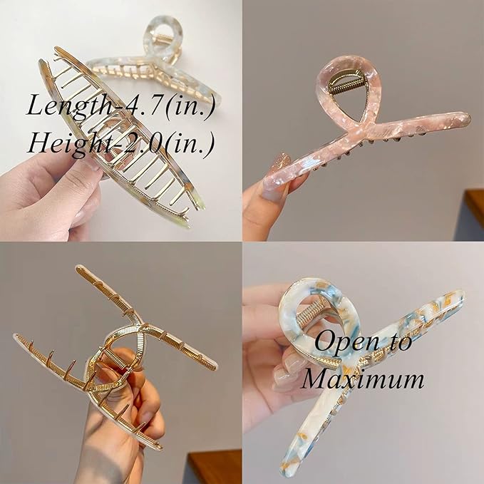 Big Butterfly Hair Accessories - 4.7" Acetate & Metal Clips for Women's Long, Thick Hair - 3 Pcs