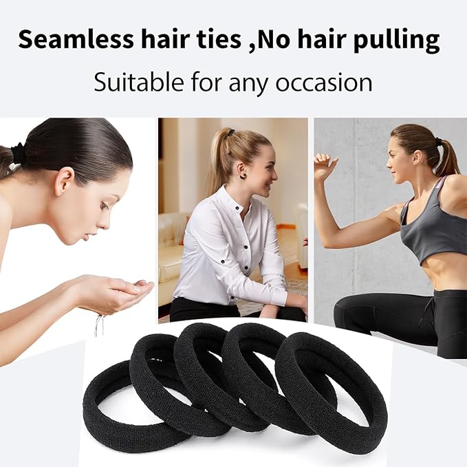 100 PCS Black Nylon Hair Ties for Women, Elastic Hair Bands No Damage for Thick,Seamless Ponytail Holders For Girls All Hair Types.