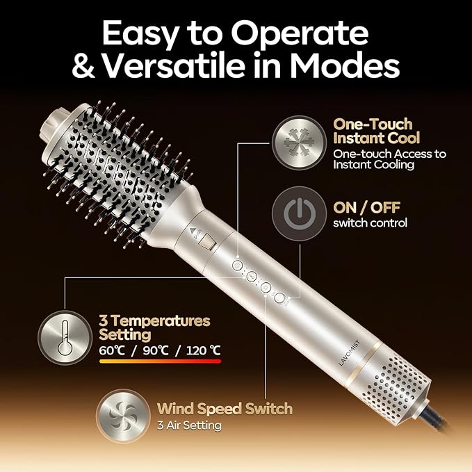 8-in-1 Dual Voltage Hot Air Styler & Hair Dryer Brush for Fast Drying, Frizz-Free Styling, with Straightener & Curler, 110,000 RPM, Includes Travel Bag