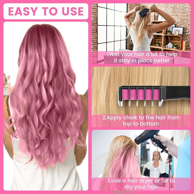 Hair Chalk for Girls - Temporary Bright Hair Color Comb for Birthday, Cosplay, Halloween, Christmas