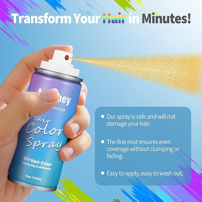 Halloween Hair Spray,Temporary Hair Color Spray for Women Kids Men,Washable Hairspray,Colored Hair Spray,Color Hairspray for Halloween,Party,Cosplay,Christmas Day (03#Gold)