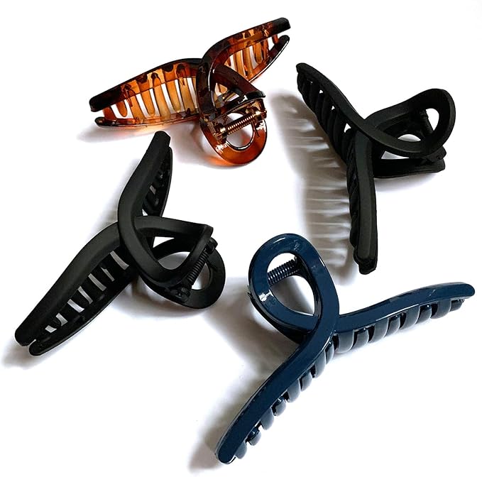 Hair Claw Clips Large 4 Inch No Slip Big Matte Shiny Butterfly Clip Clamp Assorted Colors for Thin Fine Thick Hair Women and Girls, 4 Pack