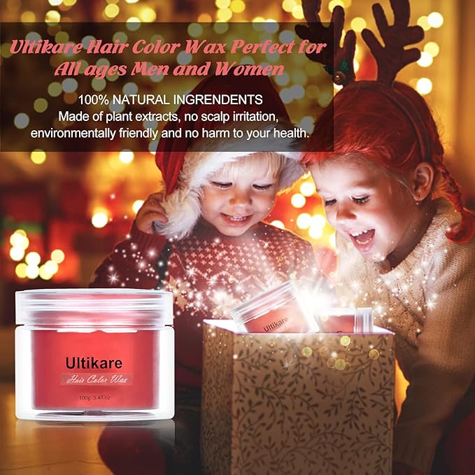 Temporary Hair Color for Kids, Ultikare Red Hair Dye Washable Natural Hair Wax Color Chalk Mud Cream DIY Hairstyle Clay For Dark Hair Halloween, Cosplay, Party, Christmas Gift Girls 3.4 Fl Oz