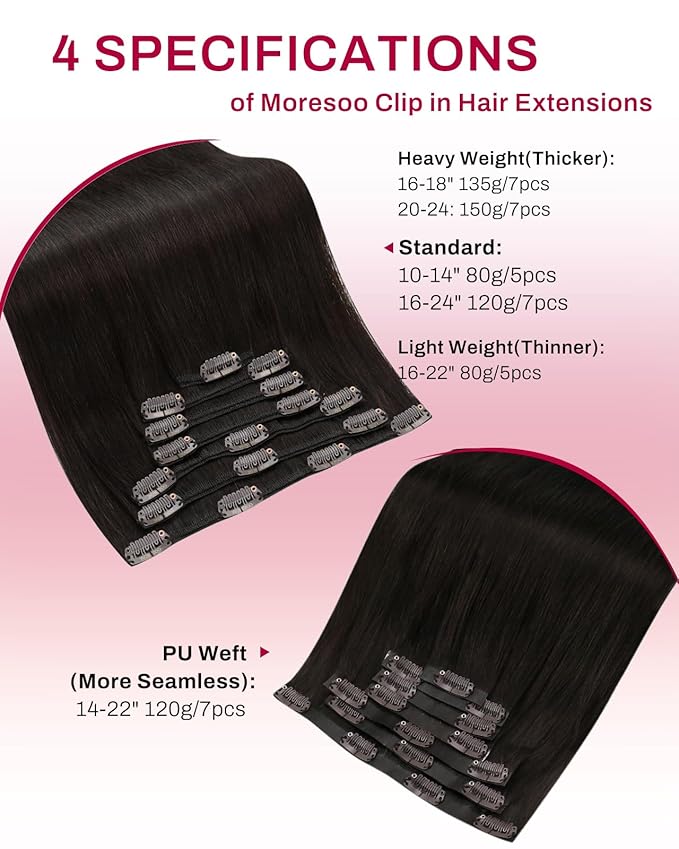 Moresoo Brown Clip in Hair Extensions Dark Brown Hair Extensions Clip ins Real Human Hair Long Full Head 22 inch 120g/7pcs