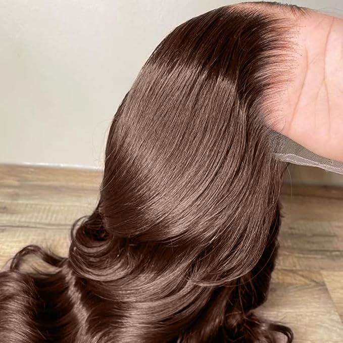 2x6 Skinlike Real HD Lace Closure Chocolate Brown Human Hair Wig 0.095mm Ultra-thin HD Lace 15A Brazilian Body Wave Virgin Human Hair Lace Closure Wigs For Black Women (24 Inch)