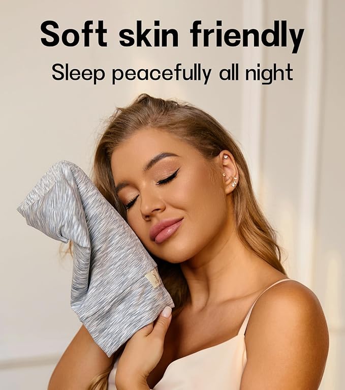 2PCS Silk Satin Bonnet Hair Wrap for Sleeping, Adjustable Strap Curly Natural Hair Night Caps for Women Men(Gray&Gray)