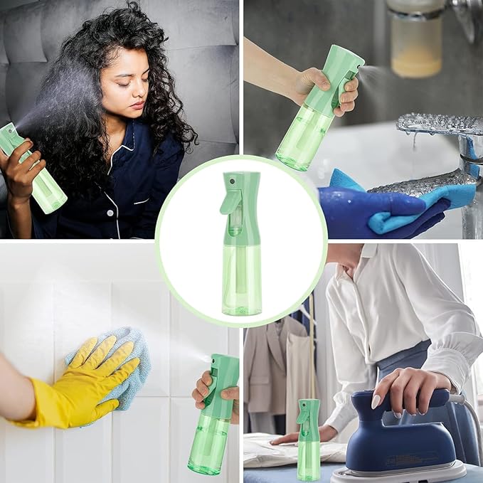 Spray Bottle for Hair (6.8OZ /200ML) Continuous Ultra Fine Mist Sprayer for Hair, Salons, Barber, Plants, Skin Care, Cleaning 2 Pack CLEAR GREEN