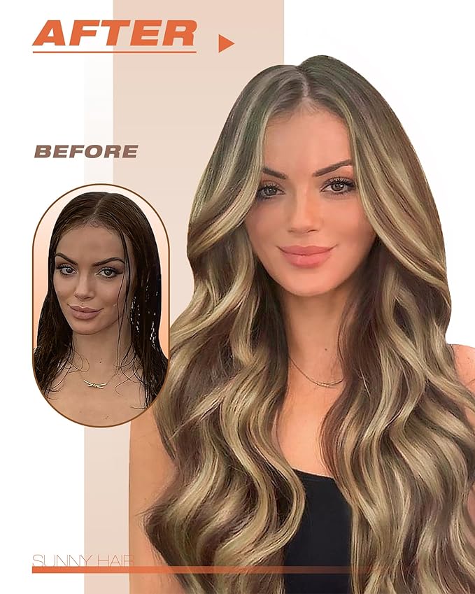 Sunny Hair Tape in Hair Extensions Real Human Hair Invisible Remy Hair Extensions Tape ins for Women Dark Brown Highlight Caramel Blonde 16 inch 20Pcs 50G