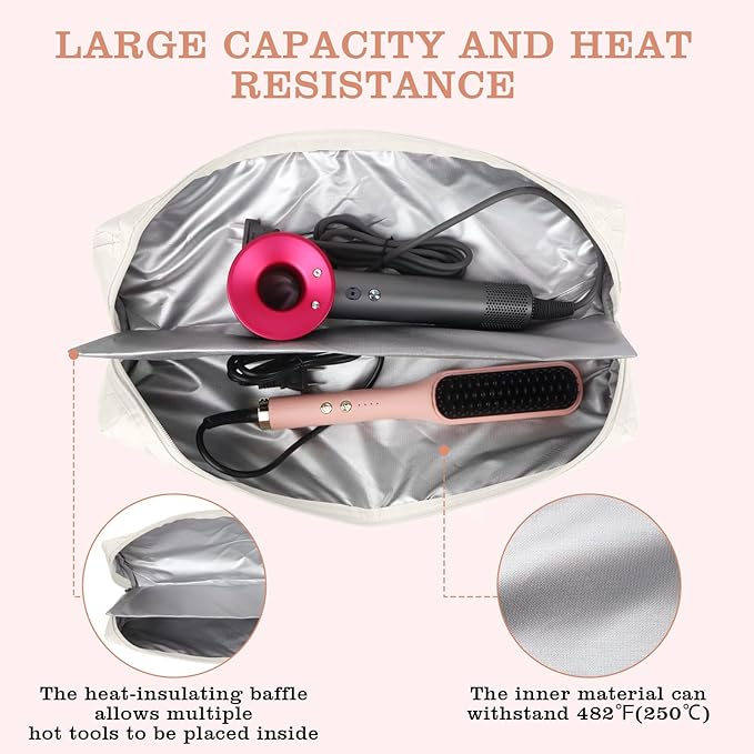 Large Hot Hair Tools Organizer Bag Portable Travel Heat Resistant Storage Case Pouch for Curling Irons, Flat Irons, Hair Straighteners and Styling Tools(17.7" x 3.9")